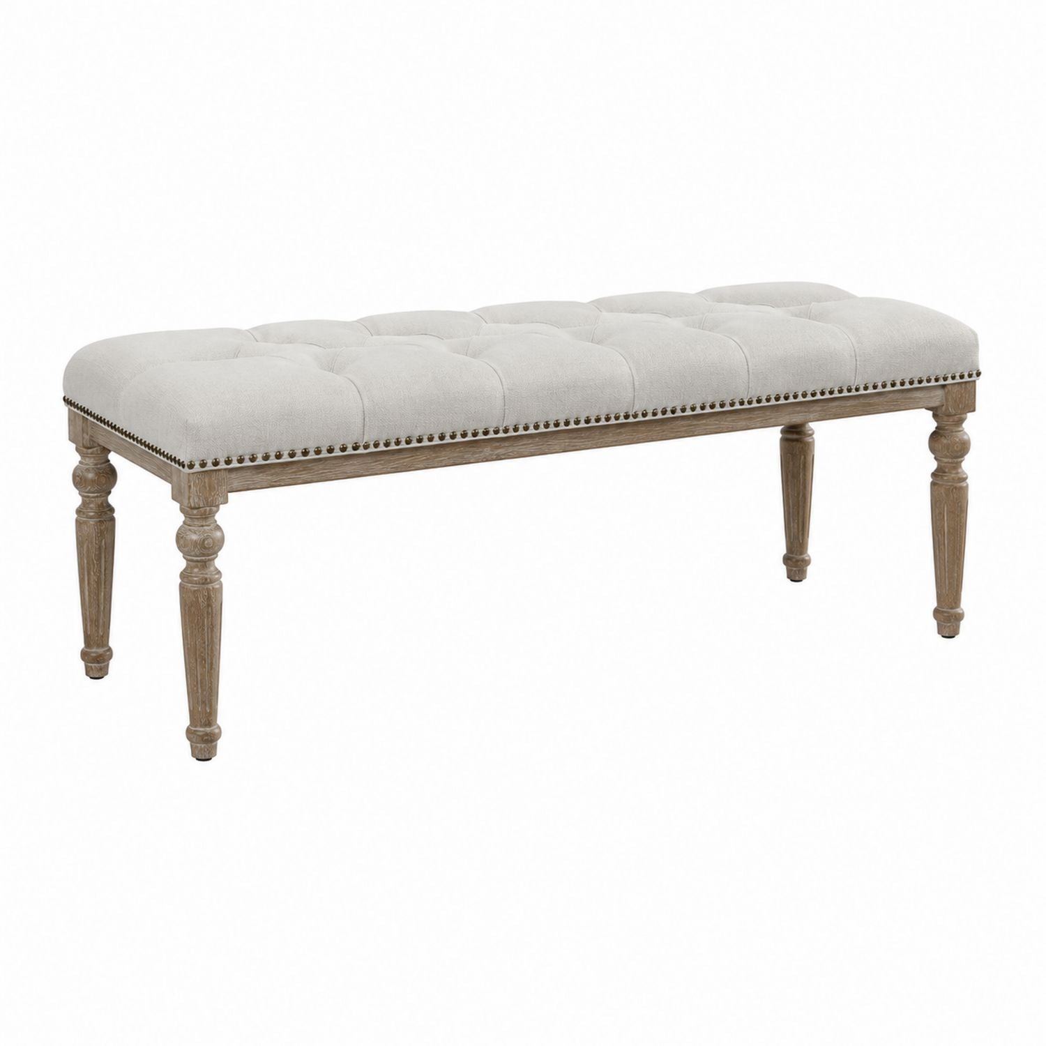 Beige Upholstered Wood Bench with Polyester Fabric