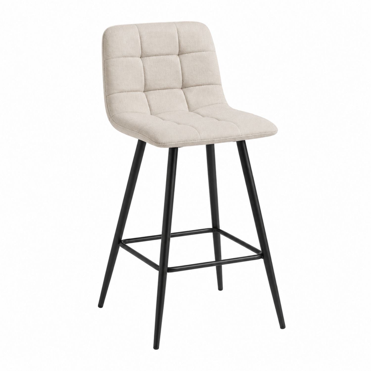 Beige Upholstered Bar Stool with Metal Frame
