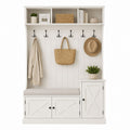 White Wood Entryway Coat Rack with Bench and Storage Cabinet