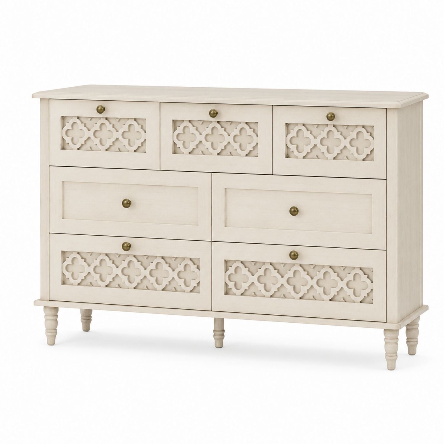 Six-Drawer Wooden Dresser with Lattice Design