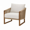 Teak Wood Frame Rope Lounge Chair with Beige Cushions
