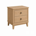 Oak Wood Nightstand with Two Drawers, Natural Finish, 60cm Height