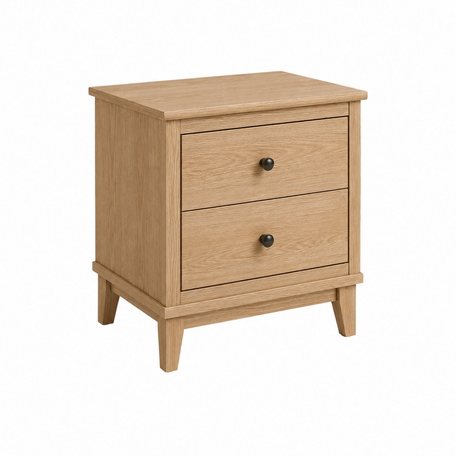 Oak Wood Nightstand with Two Drawers, Natural Finish, 60cm Height