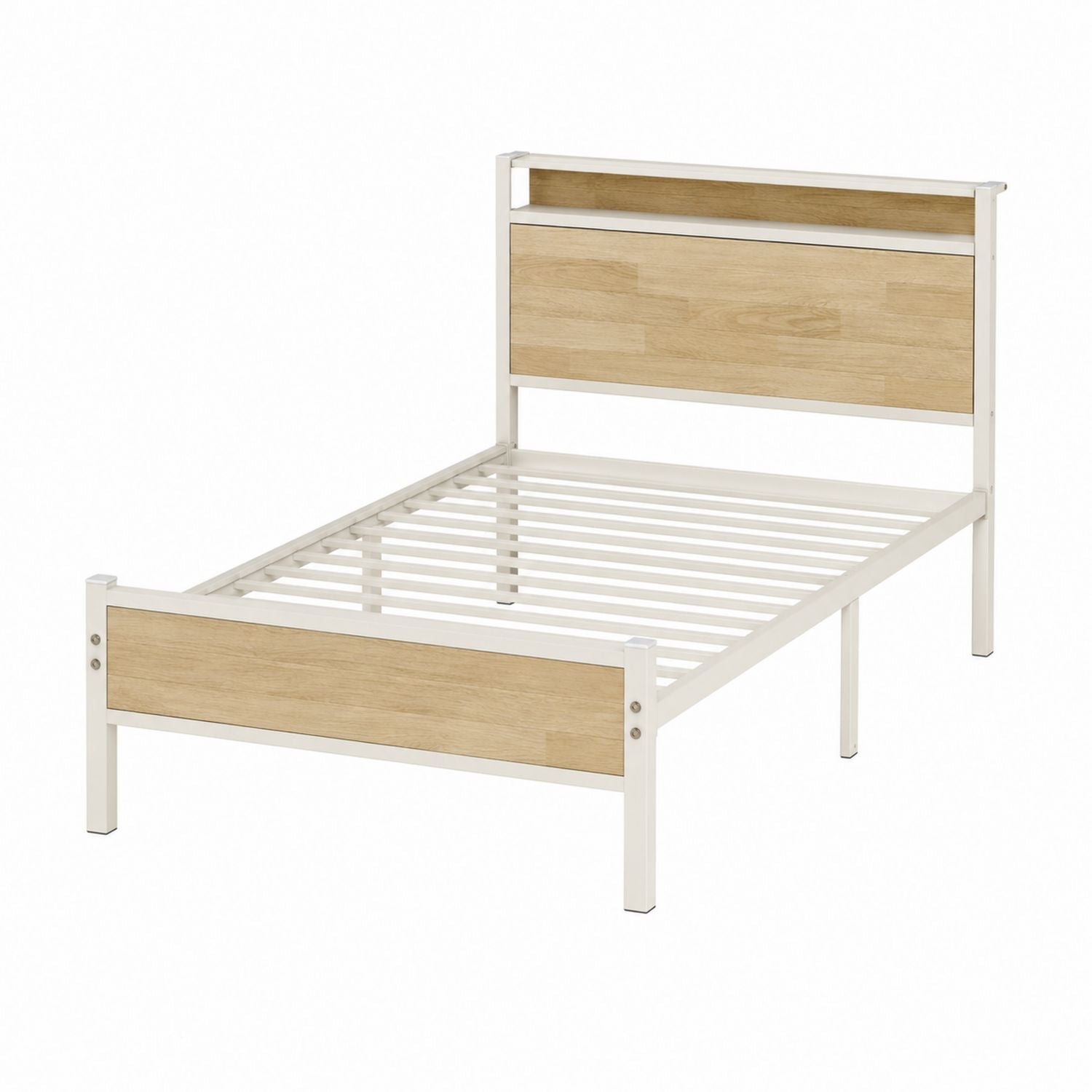 Metal and Wood Veneer Twin Bed Frame Beige 200cm x 100cm x 80cm