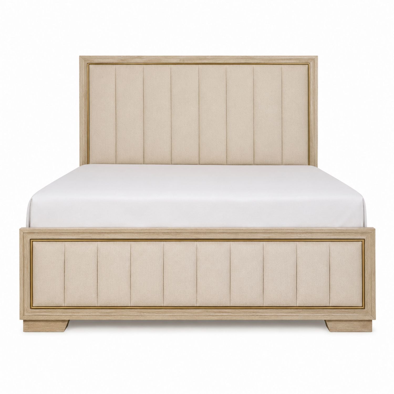 Beige Upholstered Wood King Size Bed
