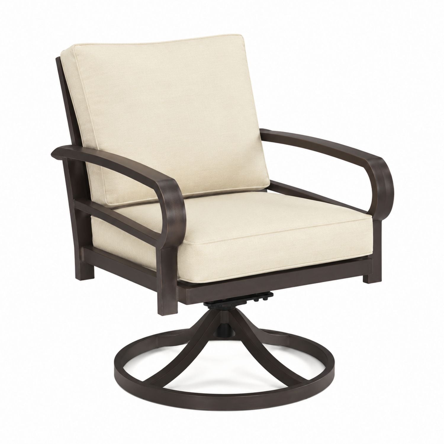 Outdoor Swivel Aluminum Patio Chair with Beige Cushions