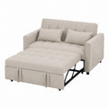 Beige Linen Sleeper Sofa with Pull-Out Bed
