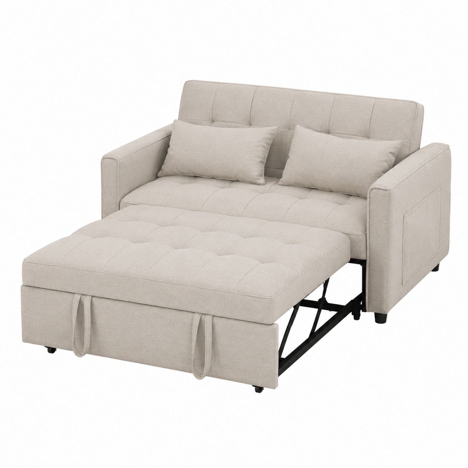 Beige Linen Sleeper Sofa with Pull-Out Bed