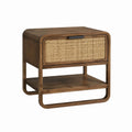 Wood and Rattan Nightstand with Drawer and Shelf