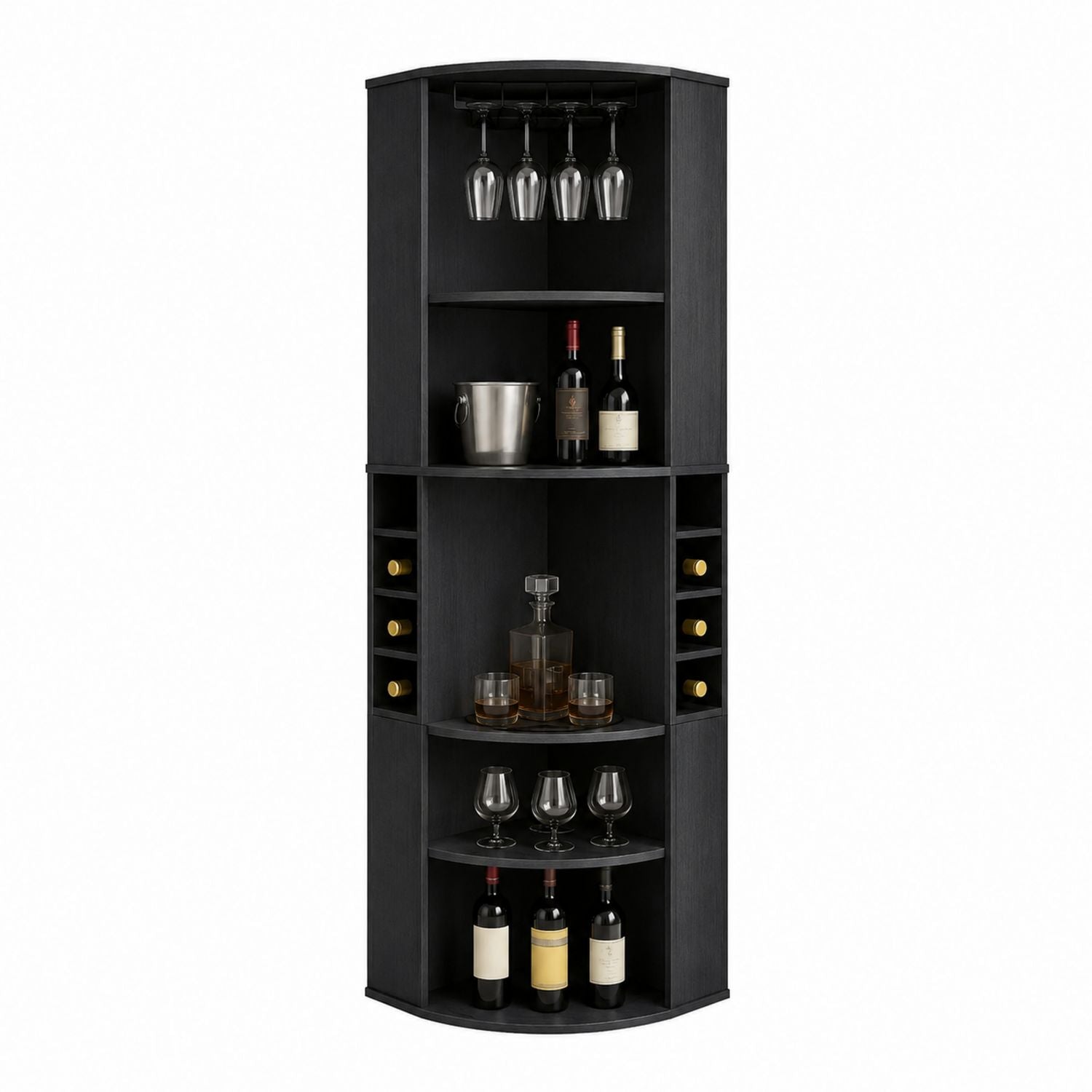 Engineered Wood Corner Bar Unit with Wine Rack and Glass Holder Black