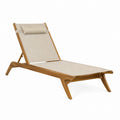 Outdoor Teak Folding Chaise Lounge Chair with Adjustable Backrest and Beige Polyester Fabric