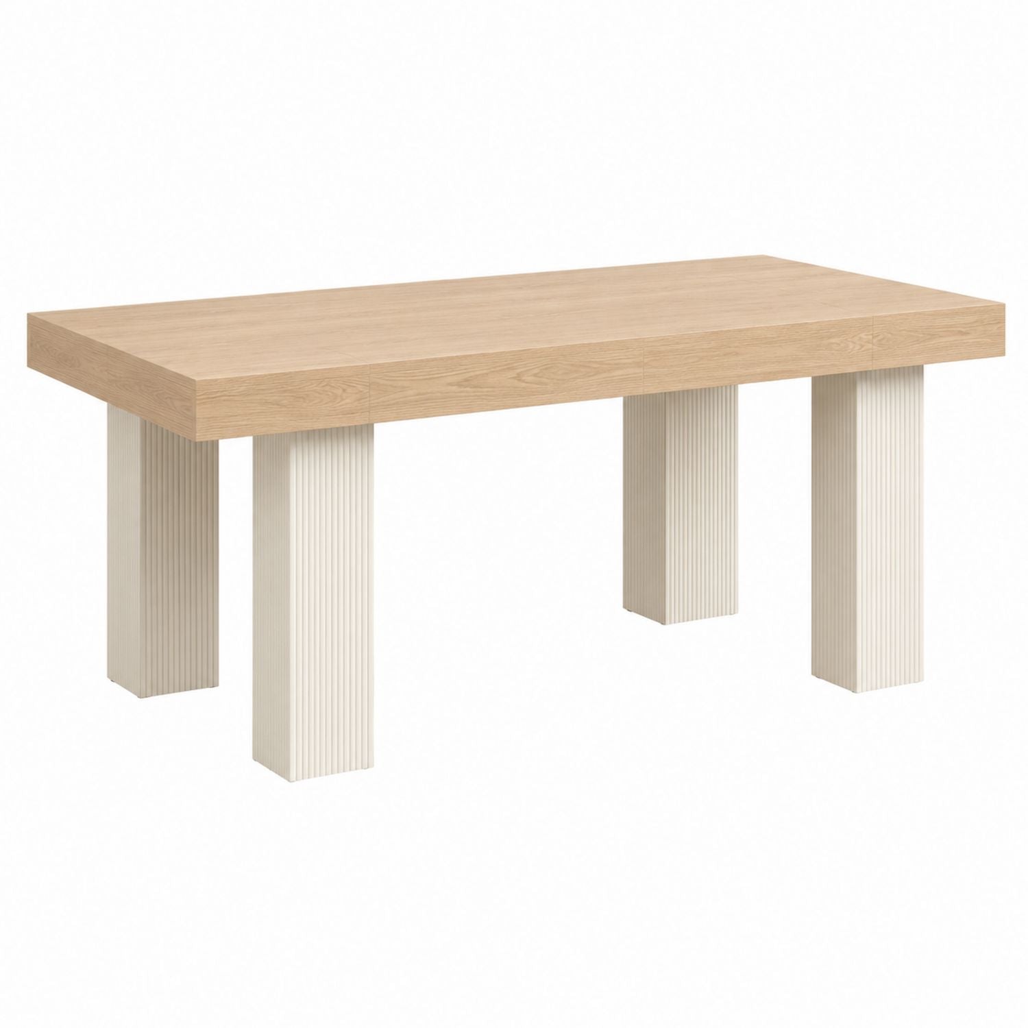 Rectangular Wooden Dining Table with Ribbed Beige Legs