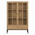 Wooden Display Cabinet with Glass Doors and Metal Legs Oak 180x90x40cm