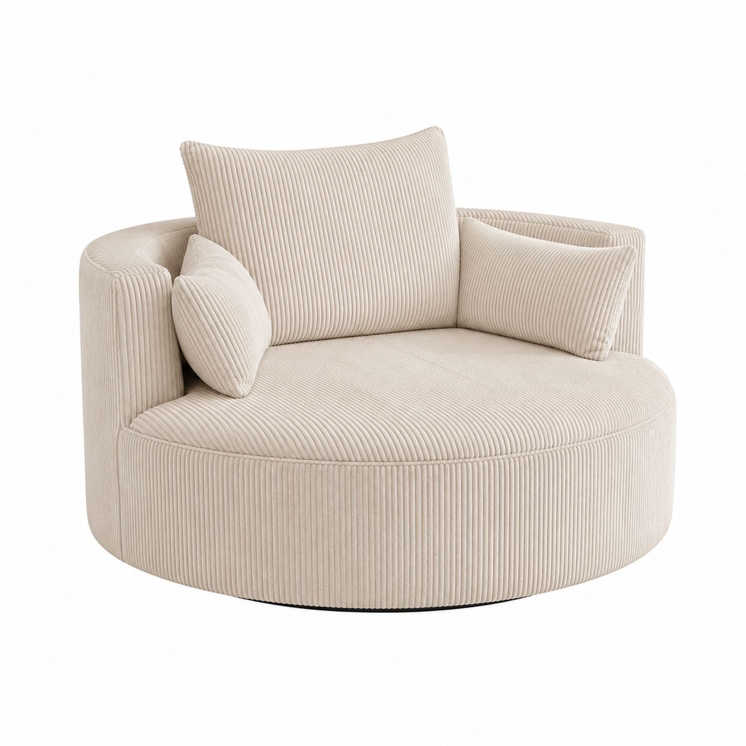 Round Corduroy Sofa with Pillows, Beige