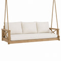 Teak Wood Outdoor Swing Chair with Beige Polyester Cushions