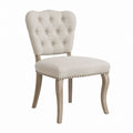 Beige Upholstered Dining Chair with Wood Frame and Tufted Back