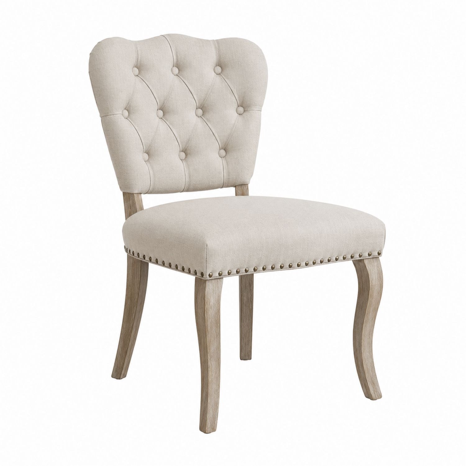 Beige Upholstered Dining Chair with Wood Frame and Tufted Back