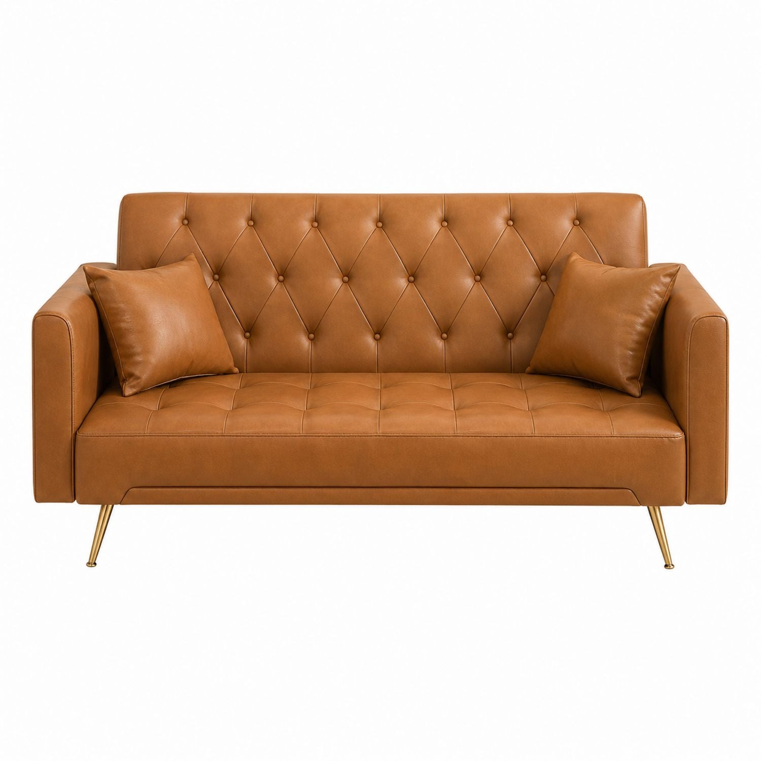 Faux Leather Sofa Camel Brown with Metal Legs