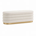 Upholstered Rectangular Bench Polyester Fabric Beige Metal Base