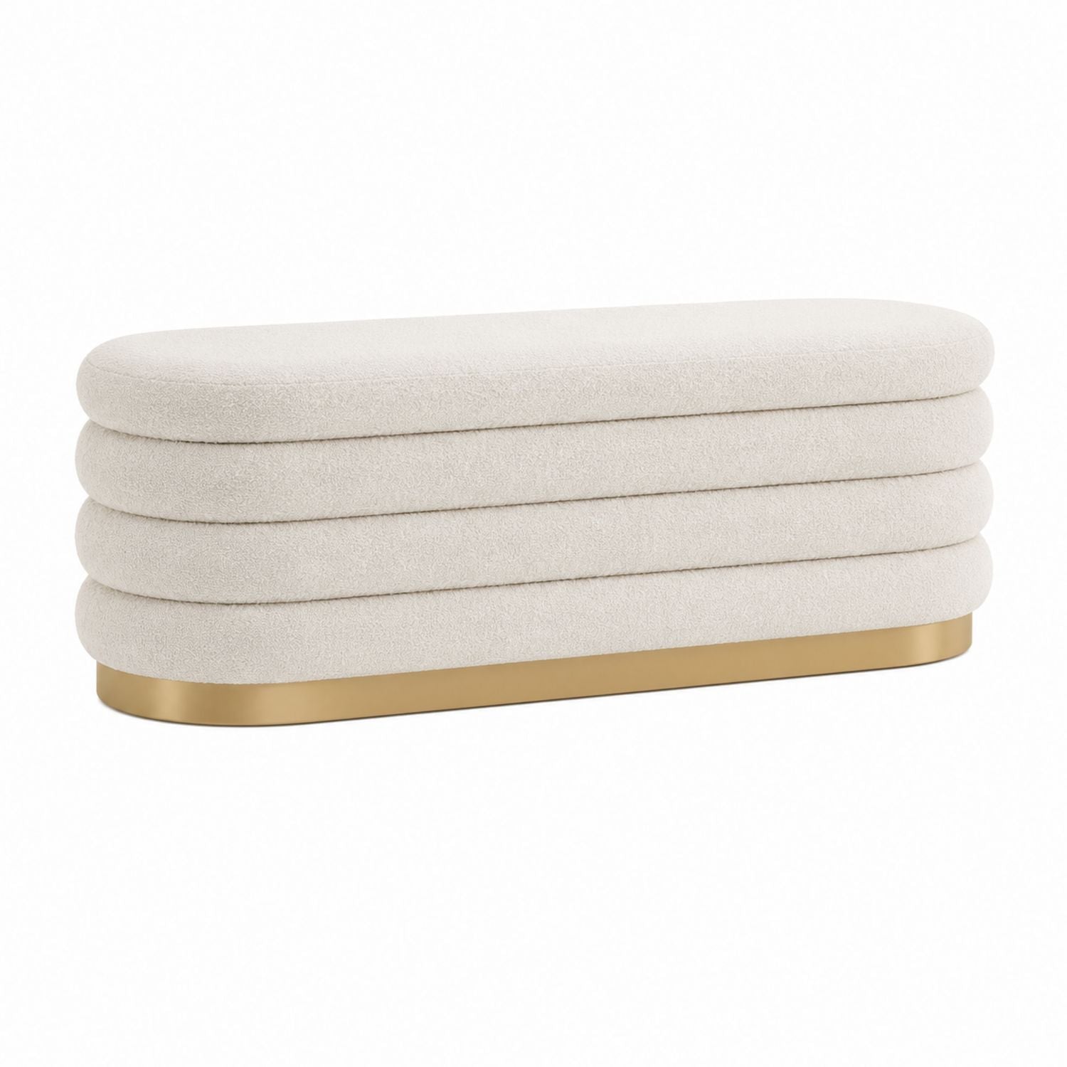 Upholstered Rectangular Bench Polyester Fabric Beige Metal Base