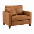 Brown Faux Leather Armchair with Wood Legs