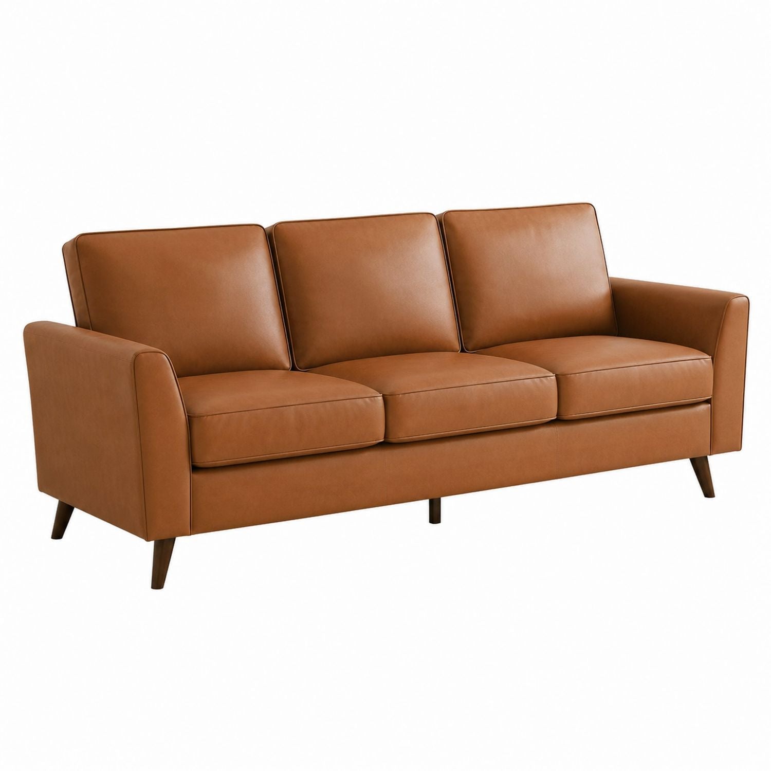 Brown Faux Leather Three-Seater Sofa 200cm
