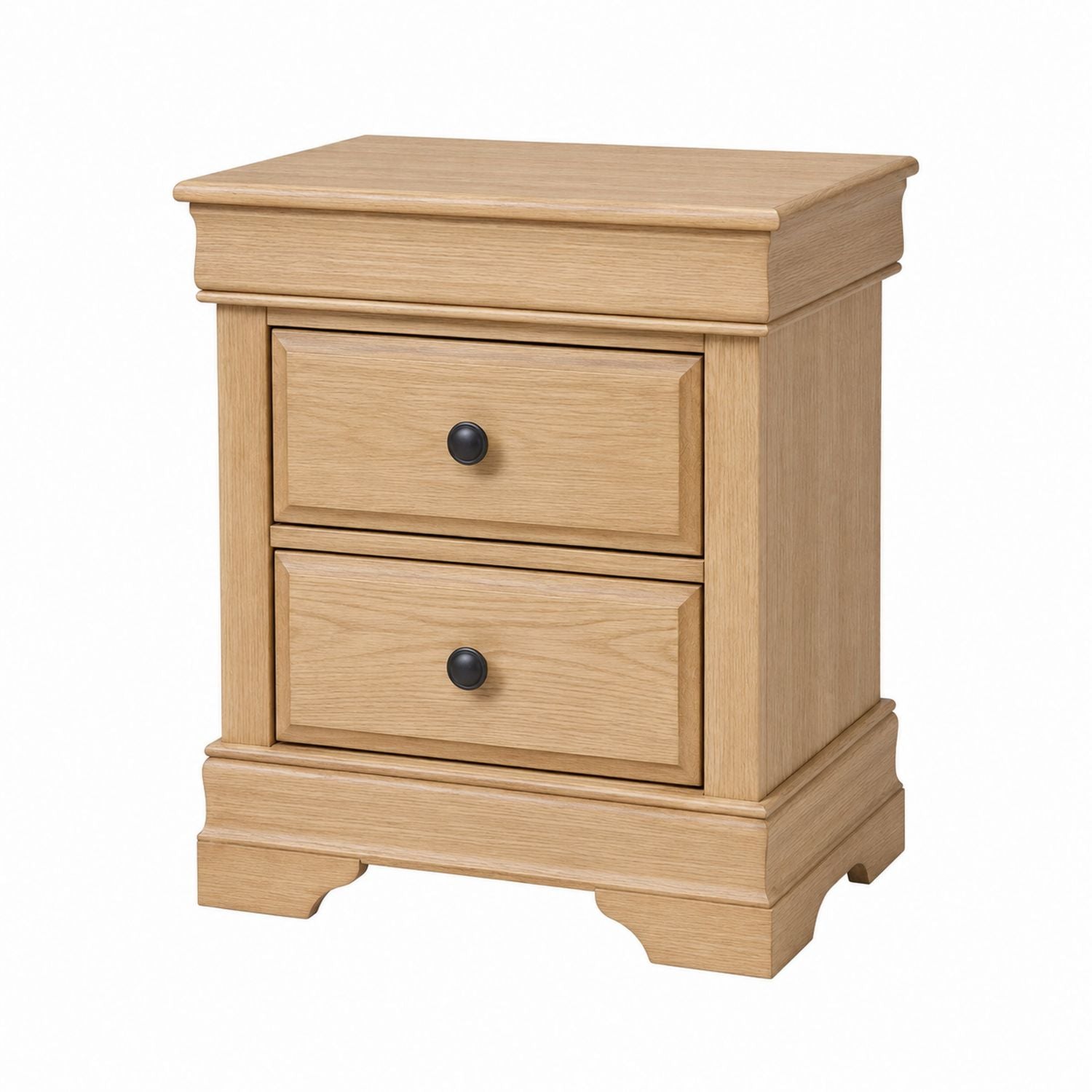 Solid Oak Nightstand with 2 Drawers