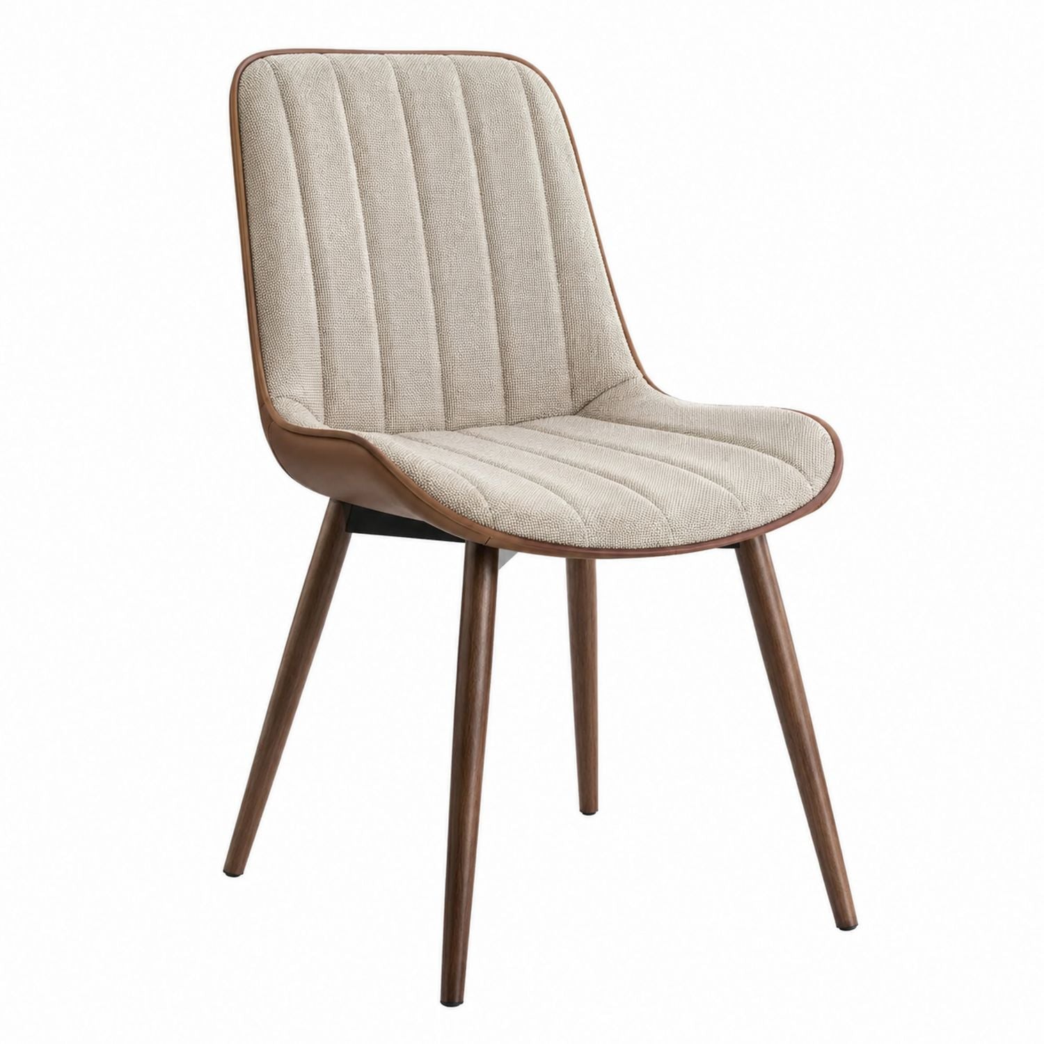 Upholstered Dining Chair with Wood Legs in Beige