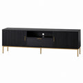 Black Wood TV Stand with Metal Legs and Storage Cabinets 180cm