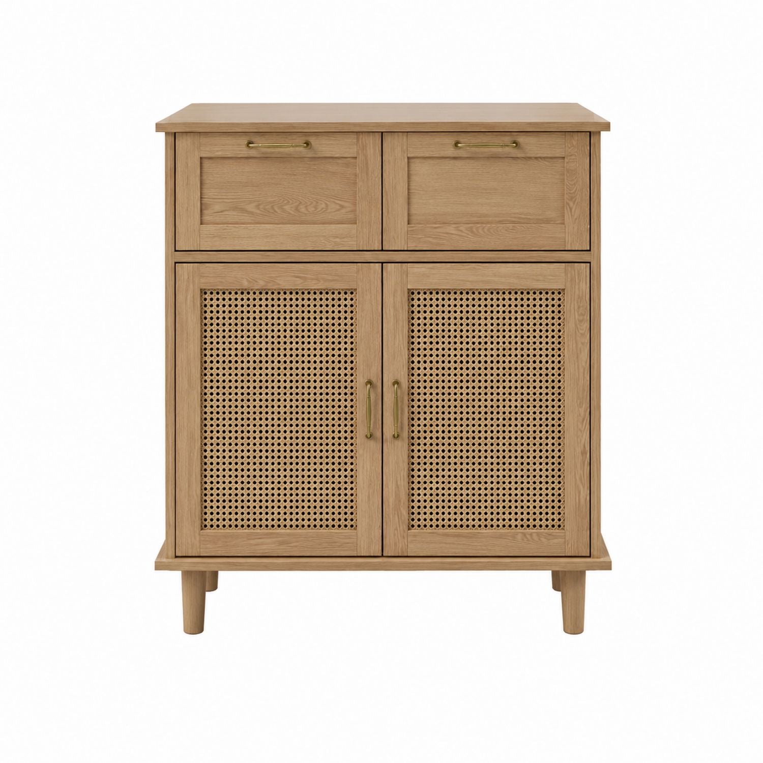 Wooden Storage Cabinet with Cane Doors and Drawers 80x70x35 cm