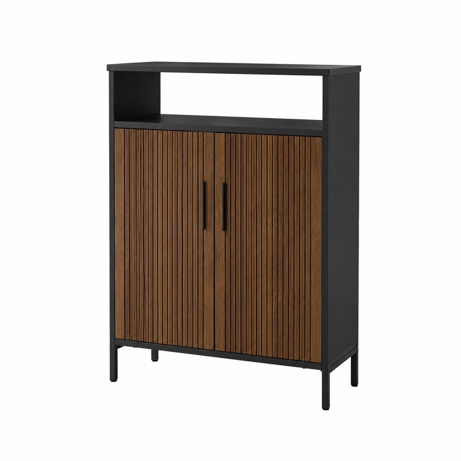 Wood and Metal Storage Cabinet with Two Doors Black and Brown