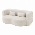 Curved Bouclé Sofa with Cushions in Cream