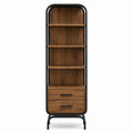 Wooden Storage Shelf with Drawers and Metal Frame 60x30x180 cm