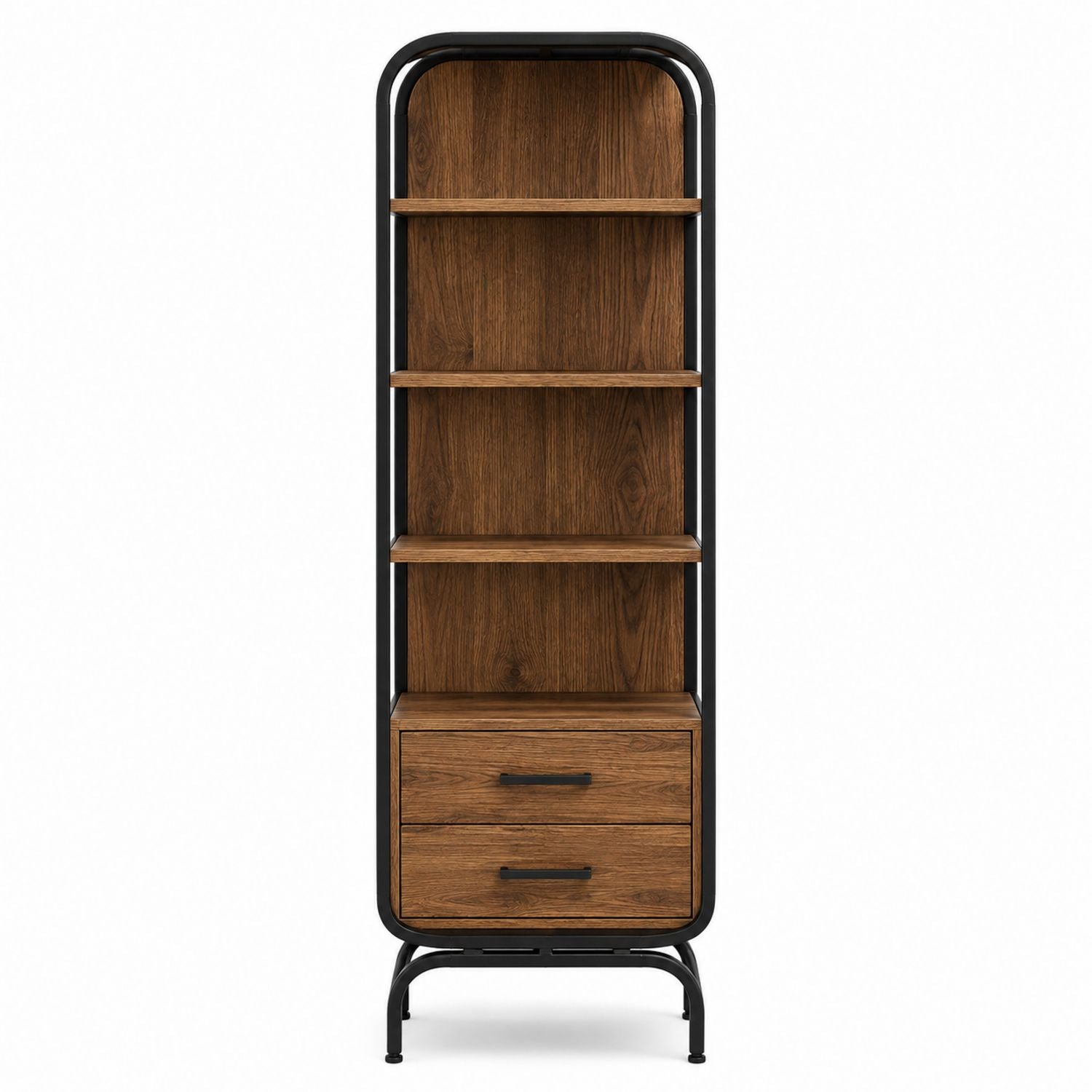 Wooden Storage Shelf with Drawers and Metal Frame 60x30x180 cm