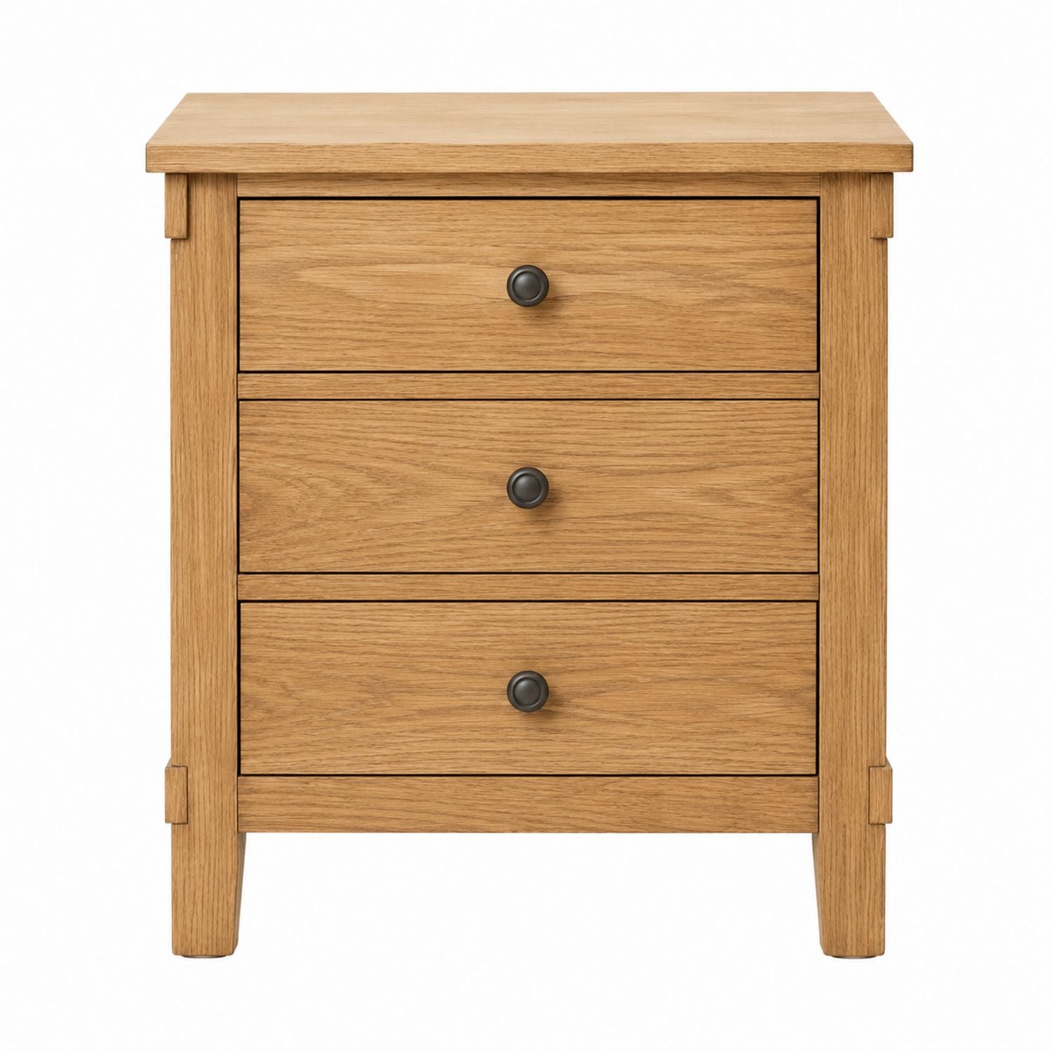 Oak Wood Nightstand with 3 Drawers