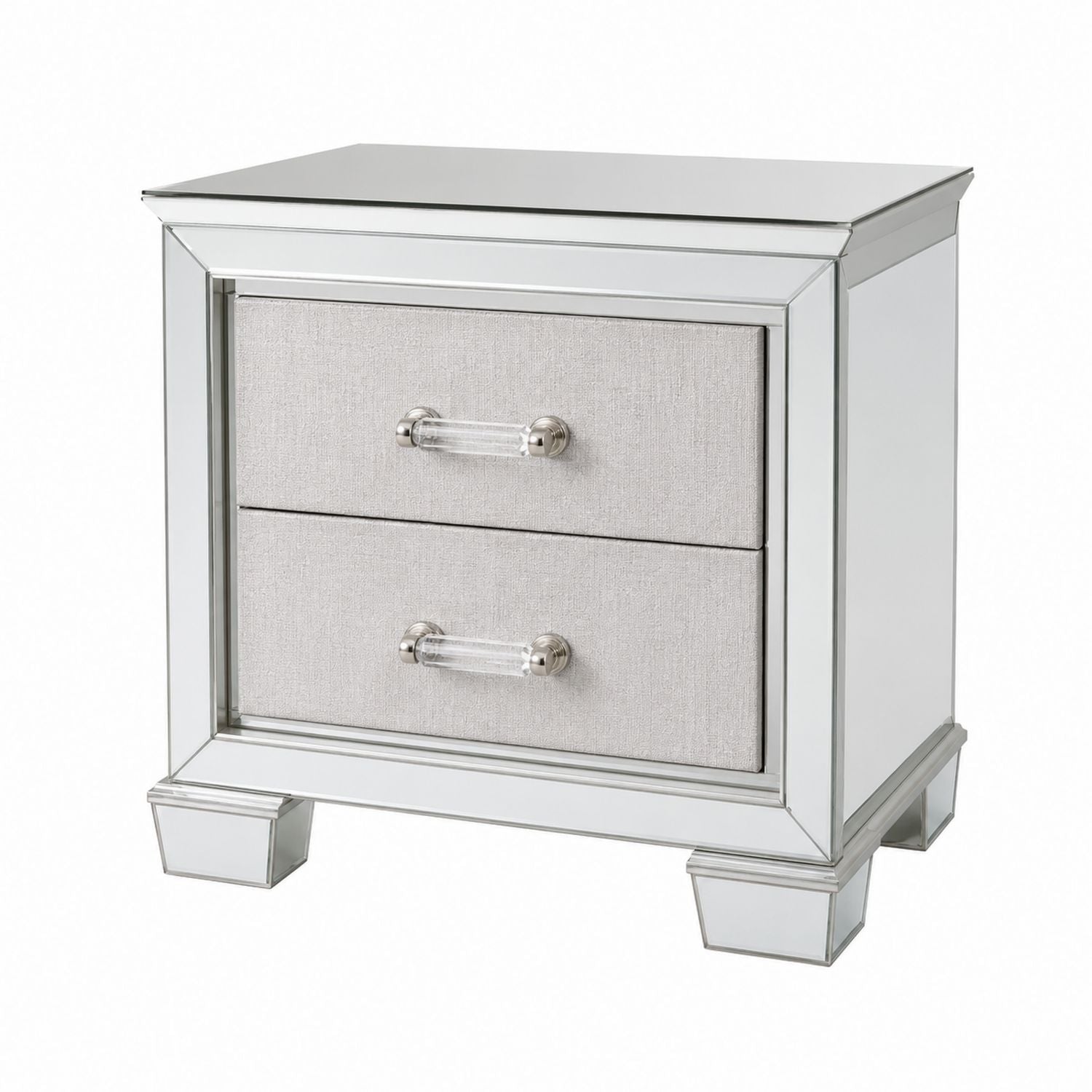 Mirrored Glass Nightstand with Linen Drawers