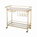 Gold Metal and Glass Bar Cart with Faux Marble Top