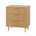 Oak Veneer 3-Drawer Dresser with Gold Metal Handles and Legs