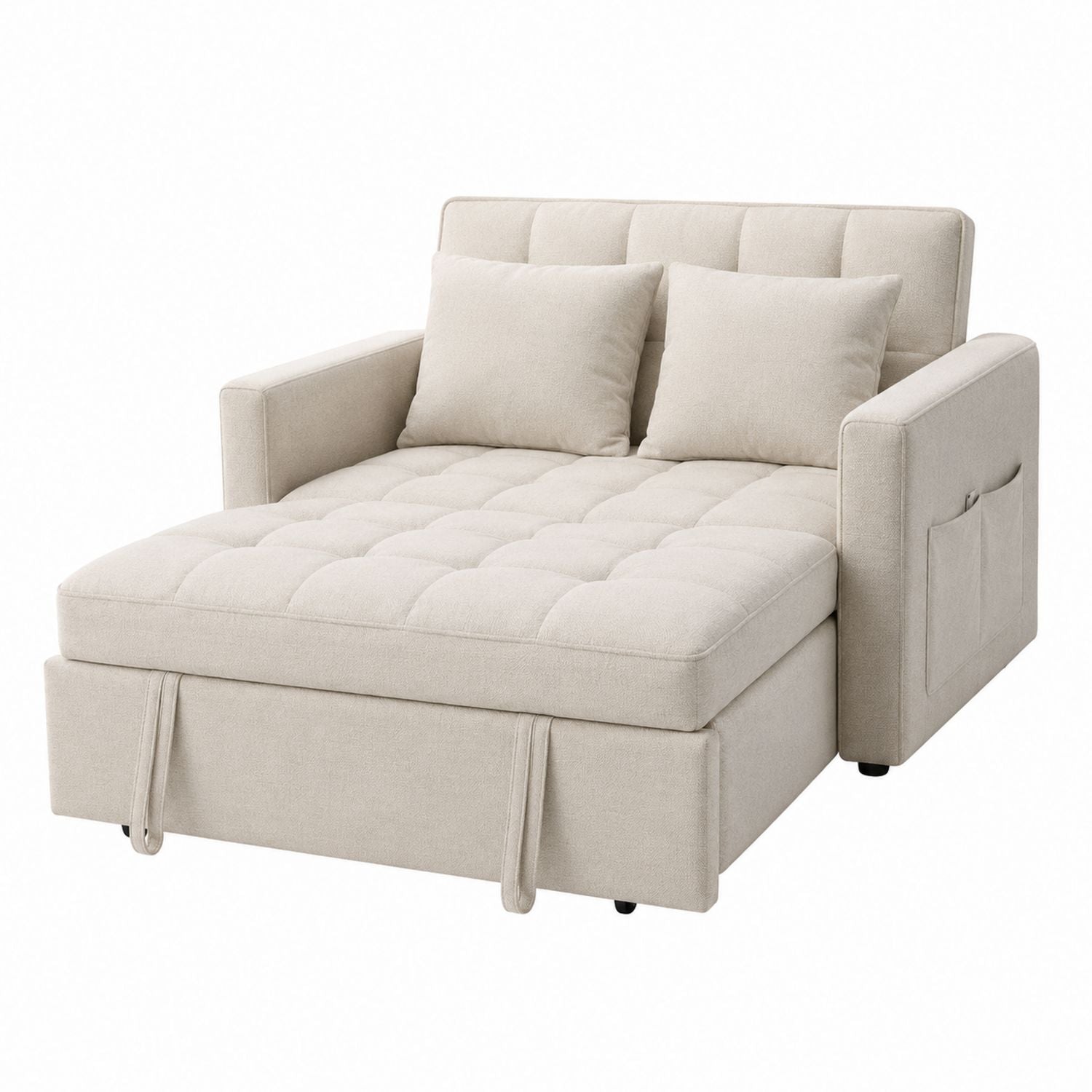 Polyester Fabric Sleeper Sofa Bed with Storage Beige