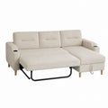 Polyester L-Shaped Sleeper Sofa with Chaise and Cup Holders, Beige