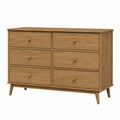 Wood Dresser 6 Drawers Oak Finish 47in x 16in x 31.5in