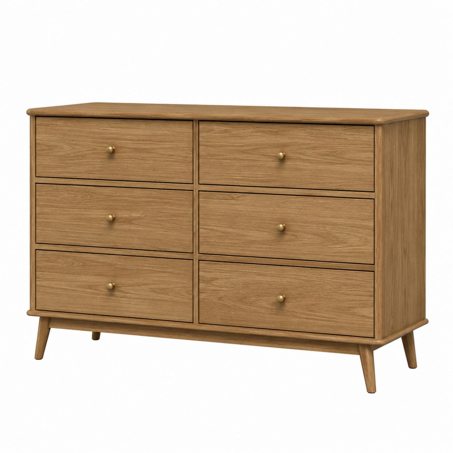 Wood Dresser 6 Drawers Oak Finish 47in x 16in x 31.5in