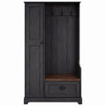 Dark Wood Entryway Hall Tree with Cabinet and Hooks