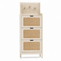 Wood Shoe Storage Cabinet with Pegboard and Rattan Drawers Beige 23.6x11.8x47.2 inches
