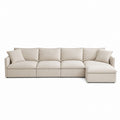 Beige Fabric L-Shaped Sectional Sofa with Cushions