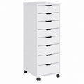 8-Drawer MDF Storage Cabinet with Plastic Wheels White 40x35x105cm