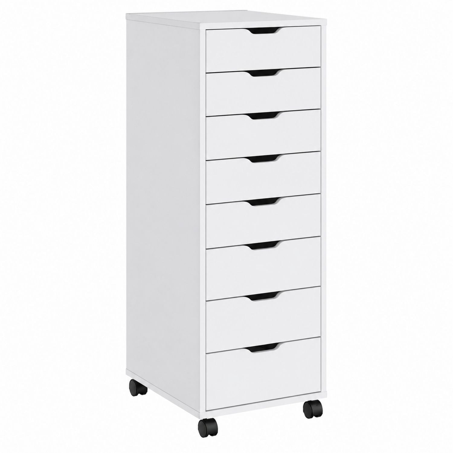 8-Drawer MDF Storage Cabinet with Plastic Wheels White 40x35x105cm