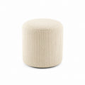 Round Corduroy Ottoman Beige Fabric 38cm Height