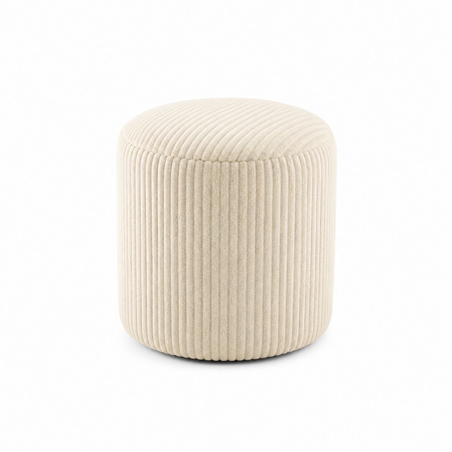 Round Corduroy Ottoman Beige Fabric 38cm Height