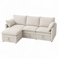 L-Shaped Fabric Sectional Sofa with Storage, Beige, 210cm x 140cm